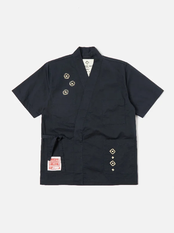 Men’s short-sleeve heath polos-HHV x Universal Works Kyoto Work Shirt in Navy Twill