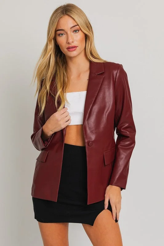 men's jackets for seasonal transitions-Uptown Girl Pocketed Vegan Leather Blazer