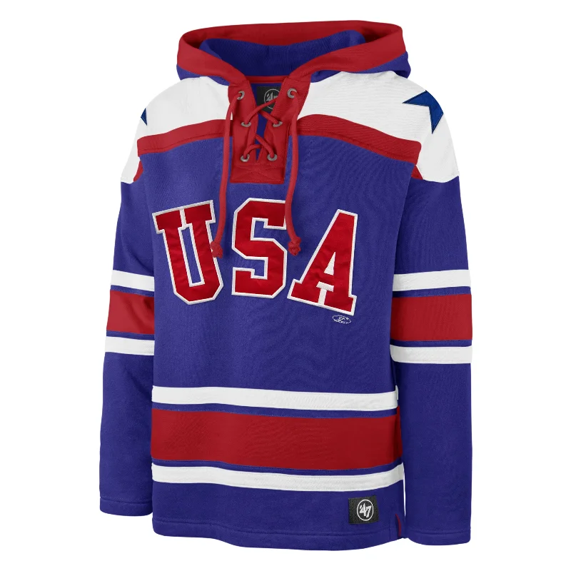 mens hoodie with fitted look-USA HOCKEY MIRACLE ON ICE '47 SUPERIOR LACER HOOD