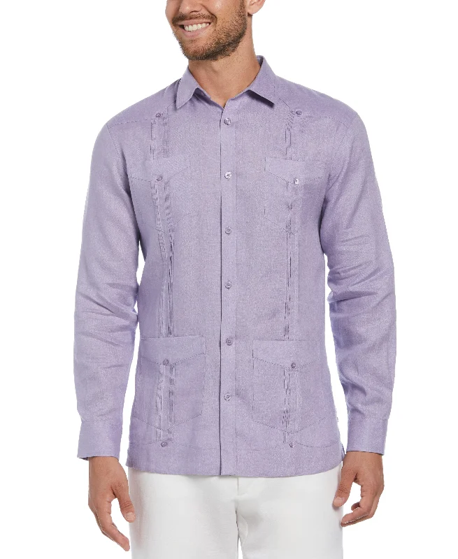 Men’s short-sleeve alder polos-Big & Tall 100% Linen Classic Guayabera Shirt - Long Sleeve