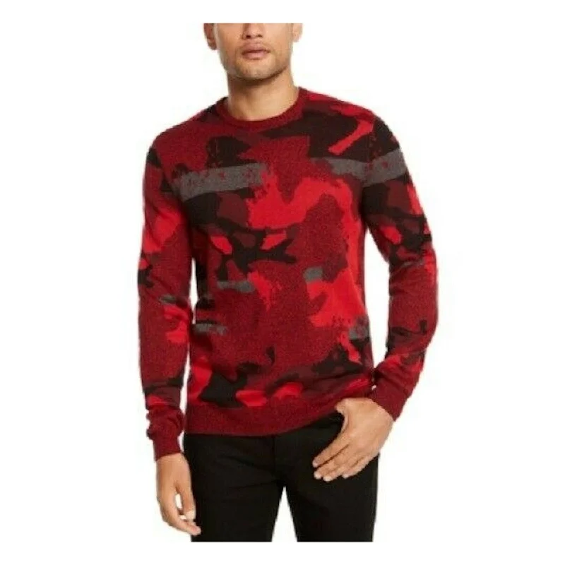 Men's vent sweater-Alfani Men's Abstract Jacquard Crewneck Sweater Red Size Large