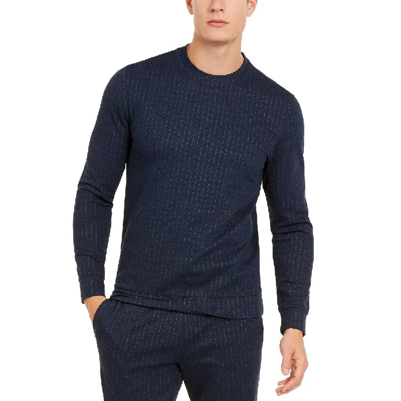 Men's satin knit sweater-Alfani Men's Classic-Fit Stretch Stripe Knit Sweatshirt Blue Size Extra Large