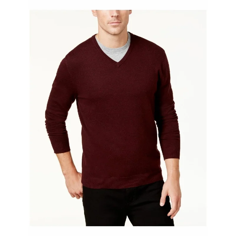 Men's outcrop sweater-Alfani Men's Knit V-Neck Pullover Sweater Port Heather Dark Red Size Large