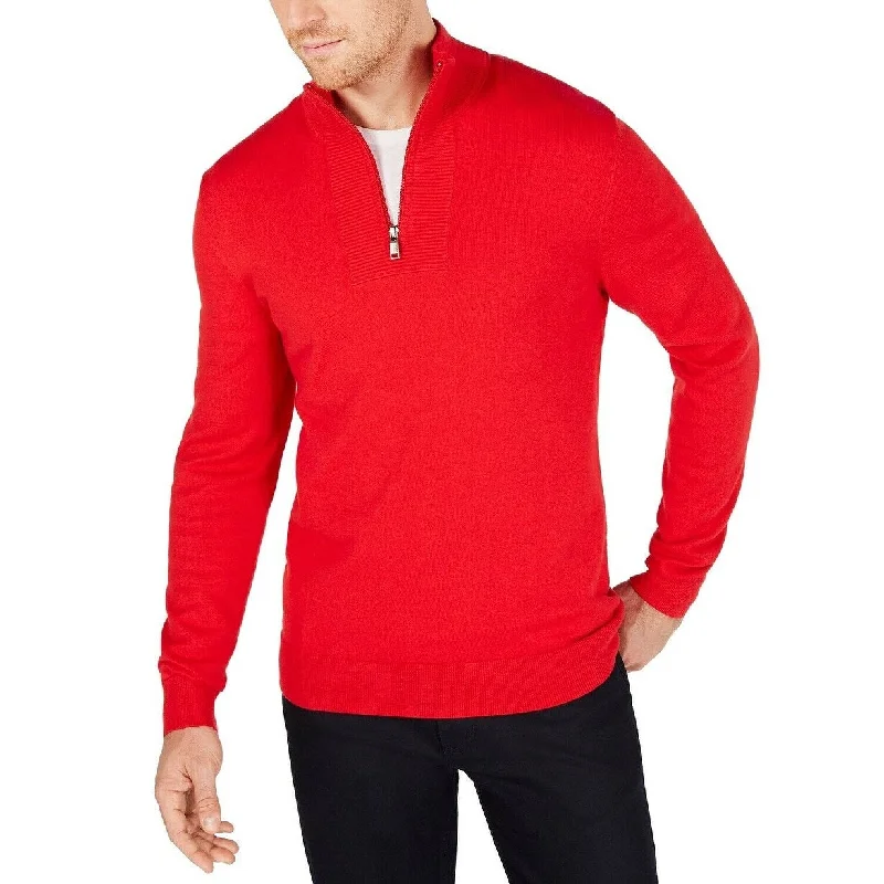 Men's lantern sleeve sweater-Alfani Men's Lightweight Ribbed Quarter Zip Pullover Dark Red Size XL - X-Large