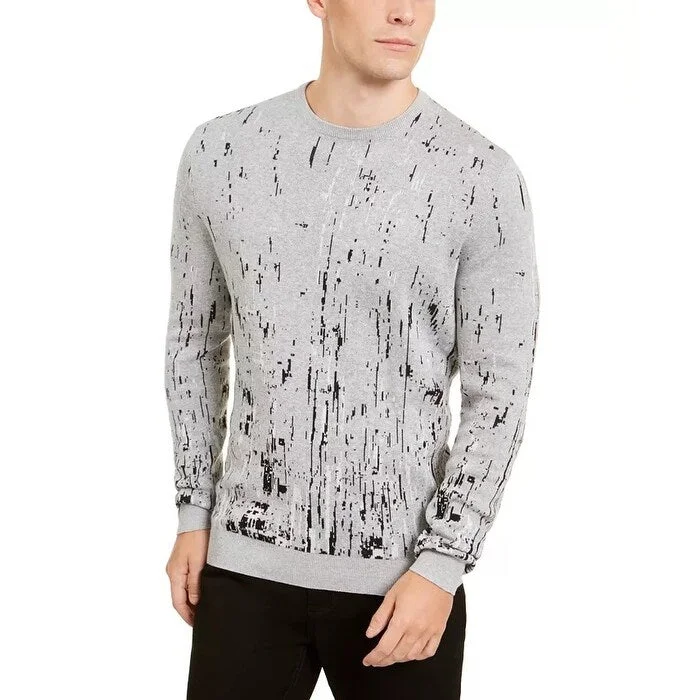 Men's whipcord sweater-Alfani Men's Paint Splatter Crewneck Sweater Grey Size XX-Large