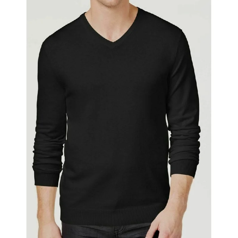 Men's tor sweater-Alfani Men's Regular Fit Cotton Blend Light Sweater Deep Black Size L - Large