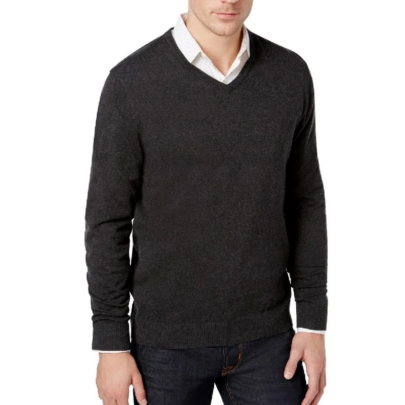 Men's geyser sweater-Alfani Men's Solid V-Neck Cotton Sweater Black Size Extra Large