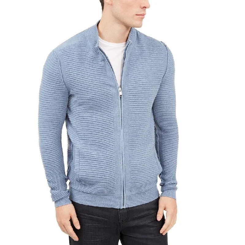 Men's vent sweater-Alfani Men's Textured Zip-Front Cardigan Blue Size Medium