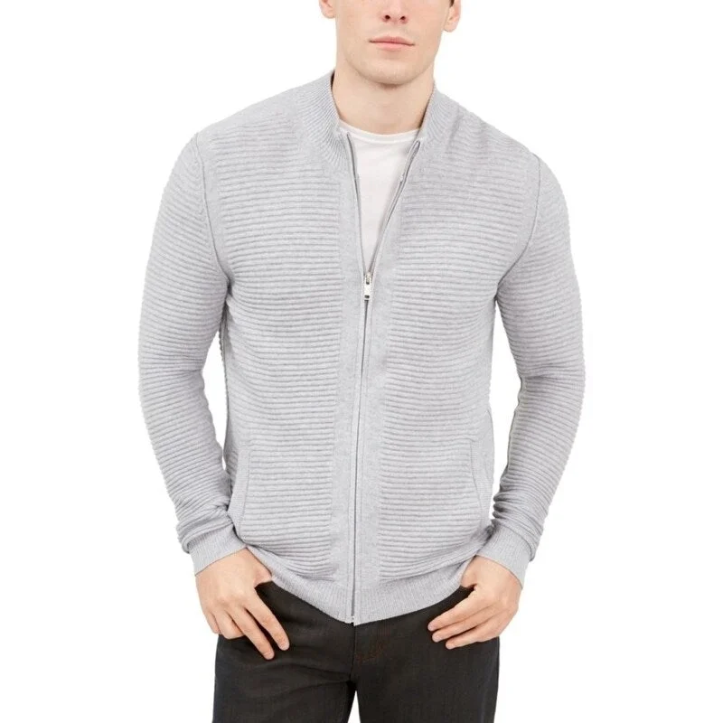 Men's elderberry sweater-Alfani Men's Textured Zip-Front Cardigan Sweater Grey Size Extra Large