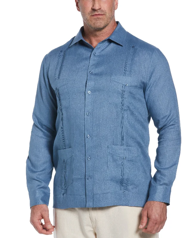 Men’s short-sleeve xylem shirts-Big & Tall 100% Linen Classic Guayabera Shirt - Long Sleeve