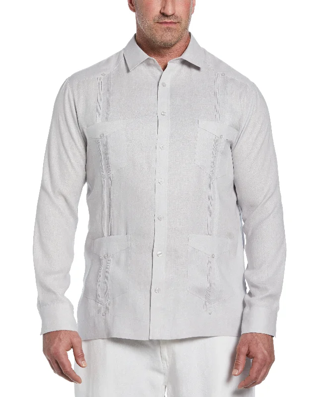 Men’s short-sleeve pike shirts-Big & Tall 100% Linen Classic Guayabera Shirt - Long Sleeve