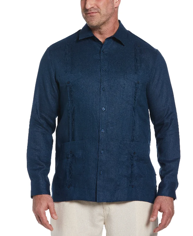 Men’s short-sleeve slope polos-Big & Tall 100% Linen Classic Guayabera Shirt - Long Sleeve