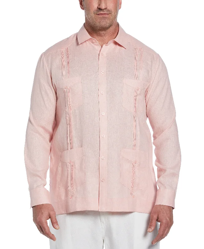 Men’s short-sleeve nook shirts-Big & Tall 100% Linen Classic Guayabera Shirt - Long Sleeve