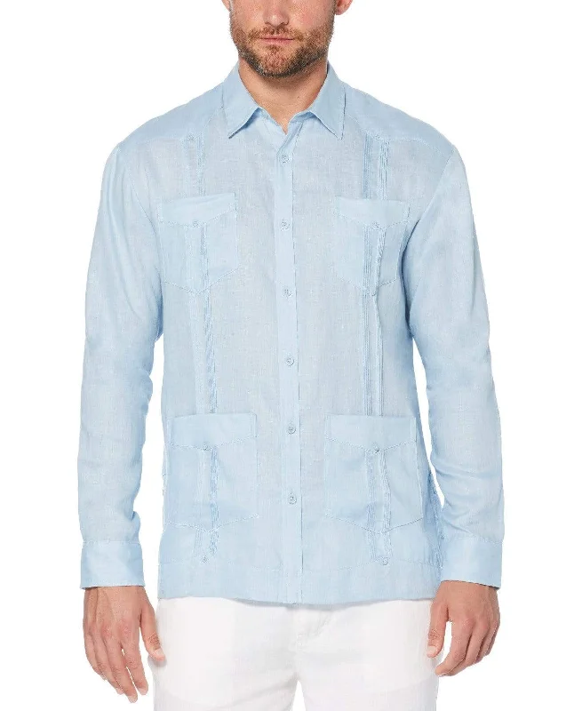 Men’s short-sleeve pike shirts-Big & Tall 100% Linen Classic Guayabera Shirt - Long Sleeve