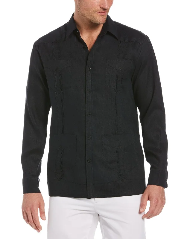 Men’s short-sleeve jett tees-Big & Tall 100% Linen Classic Guayabera Shirt - Long Sleeve