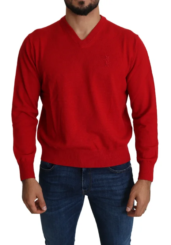 Men's steam room sweater-Billionaire Italian Couture  V-neck Wool Sweatshirt Pullover Men's Sweater