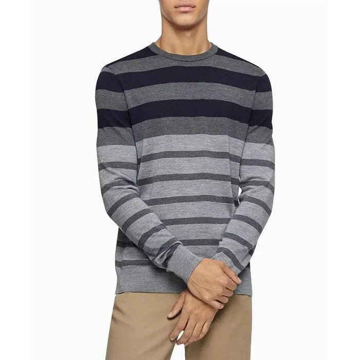 Men's alkanet sweater-Calvin Klein Men's Colorblock Striped Sweater Grey Size XX-Large