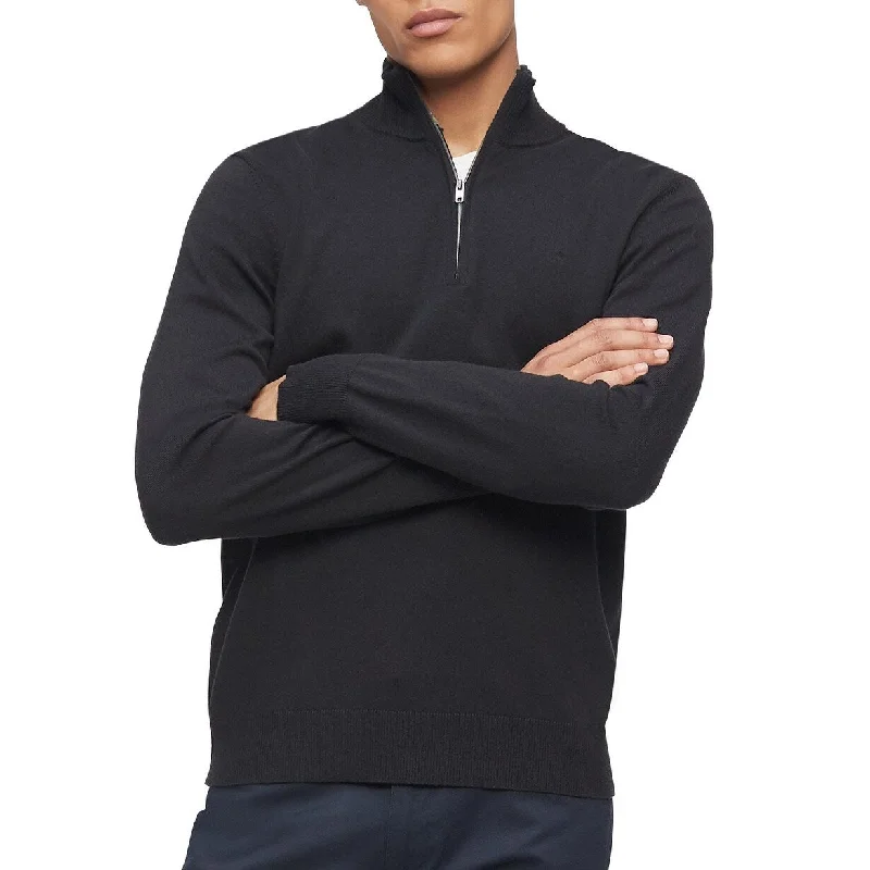 Men's barley sweater-Calvin Klein Men's Cotton Modal Long Sleeve 1/4 Zip Black Size M - Medium