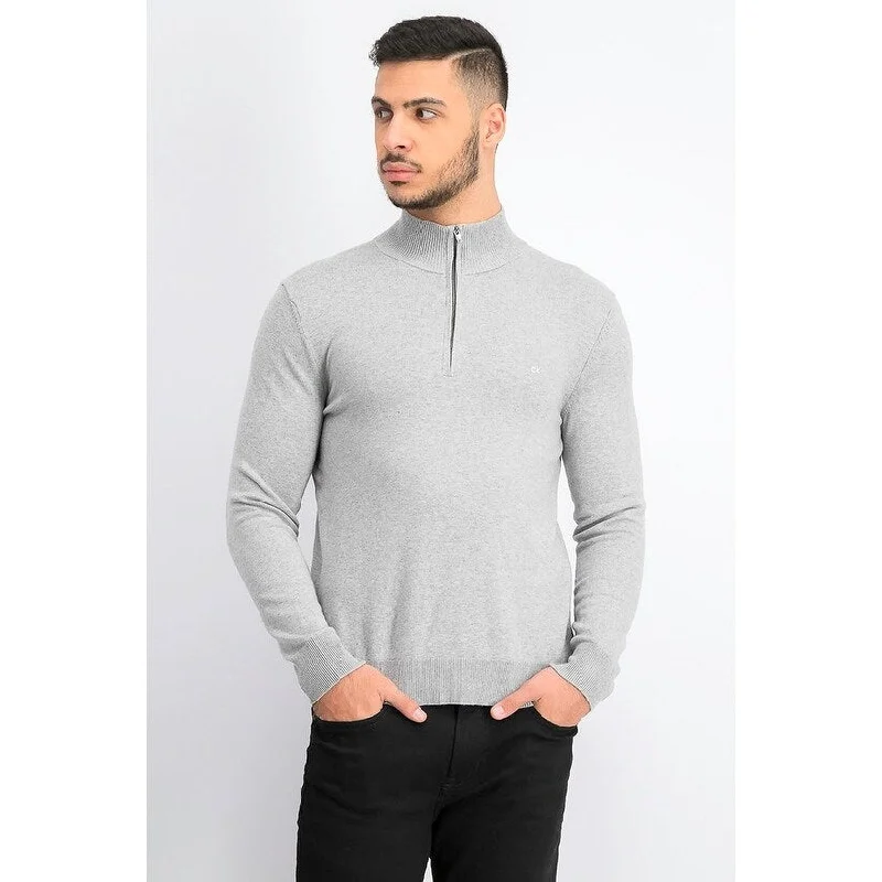 Men's caldera sweater-Calvin Klein Men's Cotton Modal Long Sleeve 1/4 Zip Heroic Heather Silver Size Small