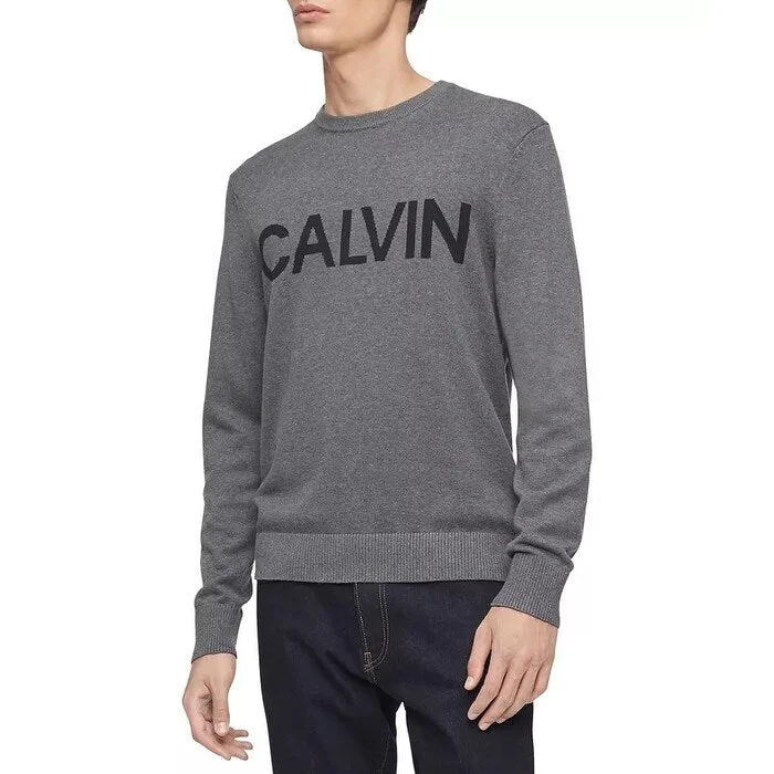 Men's volute sweater-Calvin Klein Men's Logo Sweater Dark Gray Size Large