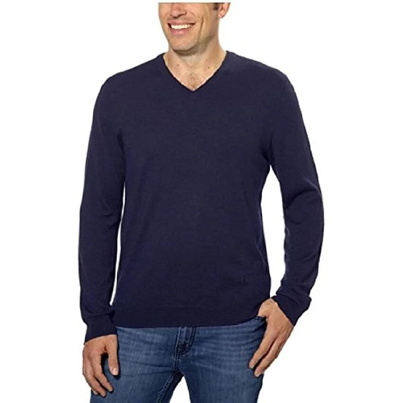 Men's espalier sweater-Calvin Klein Men's Merino Wool V Neck Sweater Blue Size X-Large