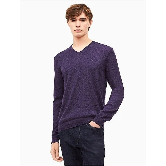 Men's barber sweater-Calvin Klein Men's Merino Wool V-Neck Sweater Purple Size X-Small