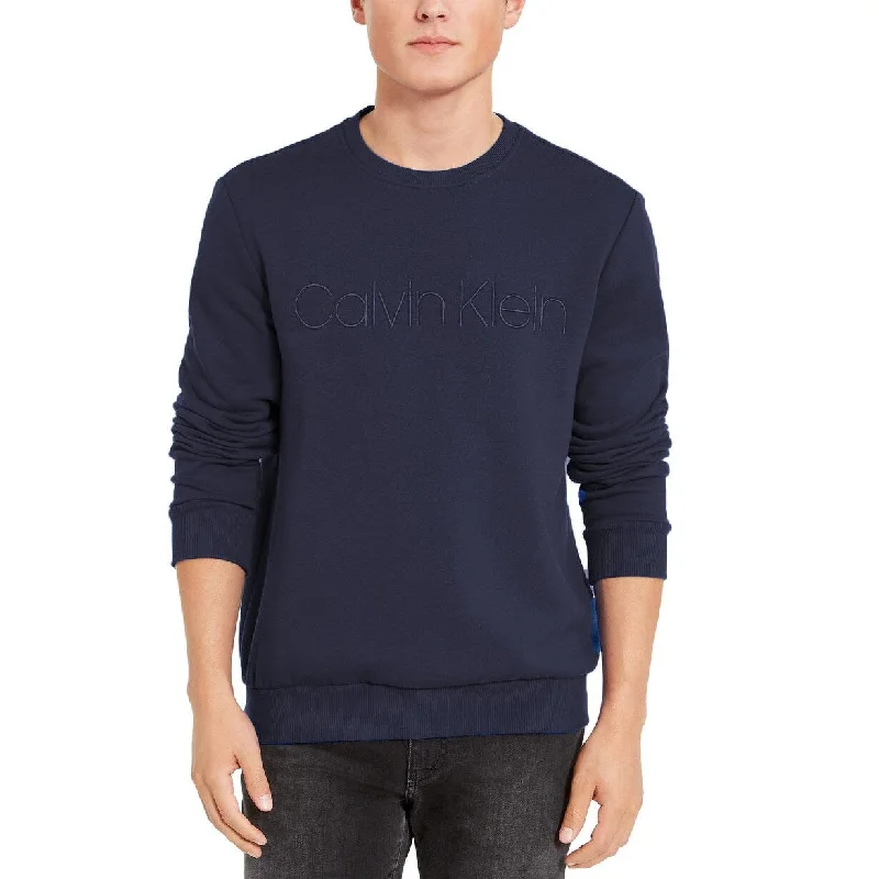 Men's eggshell sweater-Calvin Klein Men's Tonal Embroidered Logo Fleece Sweatshirt Navy Size Extra Large