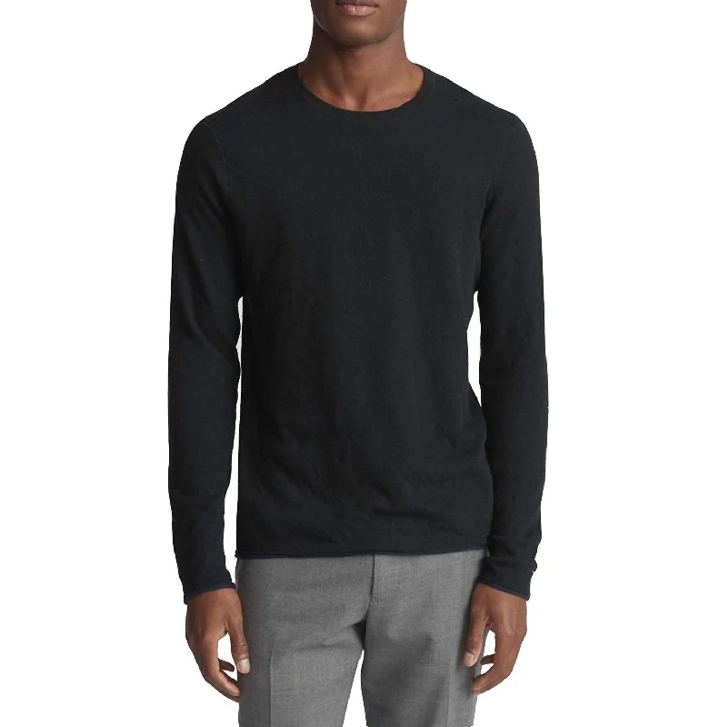 Men's kasbah sweater-Classic Fit Tripp Crew Neck Cotton Wool Sweater in Black