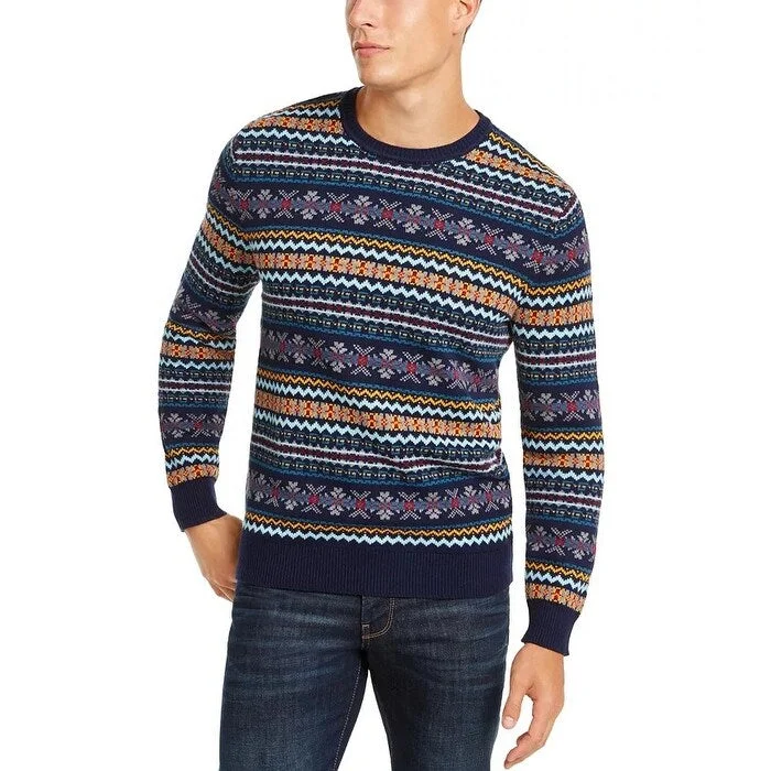 Men's tanner sweater-Club Room Men's Fairisle Crewneck Sweater Blue Size XX-Large