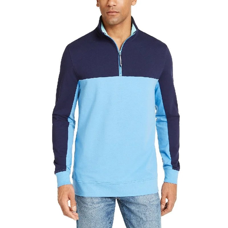 Men's promontory sweater-Club Room Men's Regular-Fit Colorblocked 1/4-Zip Sweatshirt Dark Blue Size Small