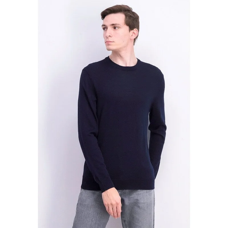 Men's nomad knit sweater-Club Room Men's Solid Crew Neck Merino Wool Blend Sweater Dark Blue Size Large