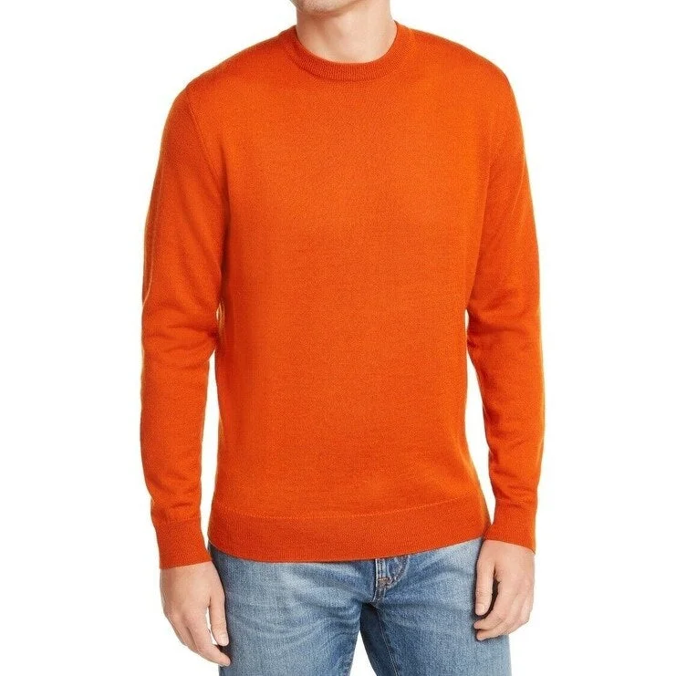 Men's twill knit sweater-Club Room Men's Solid Crew Neck Merino Wool Blend Sweater Dark Orange Size X-Large