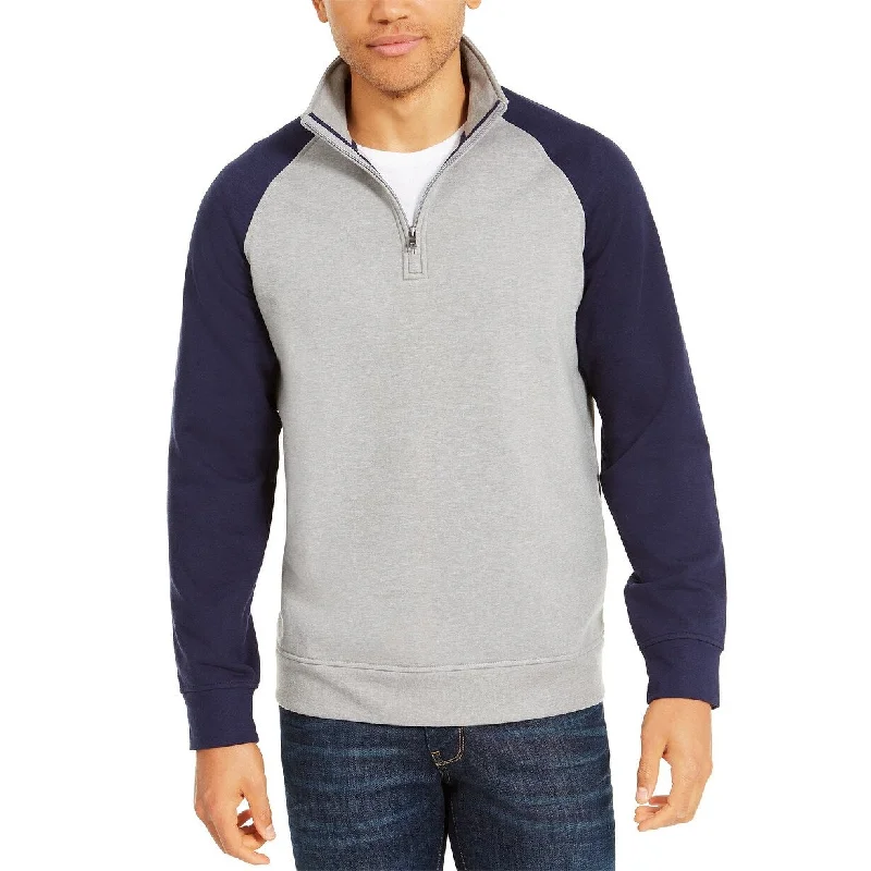 Men's sleet sweater-Club Room Men's Stretch Colorblocked 1/4-Zip Fleece Sweatshirt Dark Blue Size Large