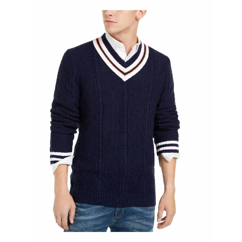 Men's mausoleum sweater-Club Room Men's Textured Cricket Sweater Dark Blue Size XX-Large