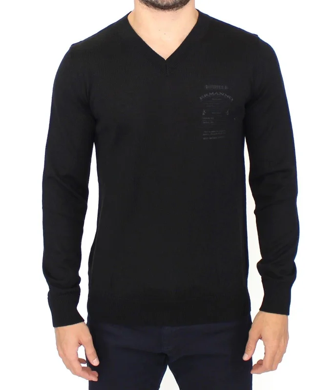 Men's huckleberry sweater-Ermanno Scervino  Wool Blend V-neck Pullover Men's Sweater