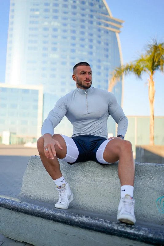 Men’s short-sleeve umbra tops-Father Sons Long Sleeve Light Grey / Silver Half Zip Gym Top - FSH890