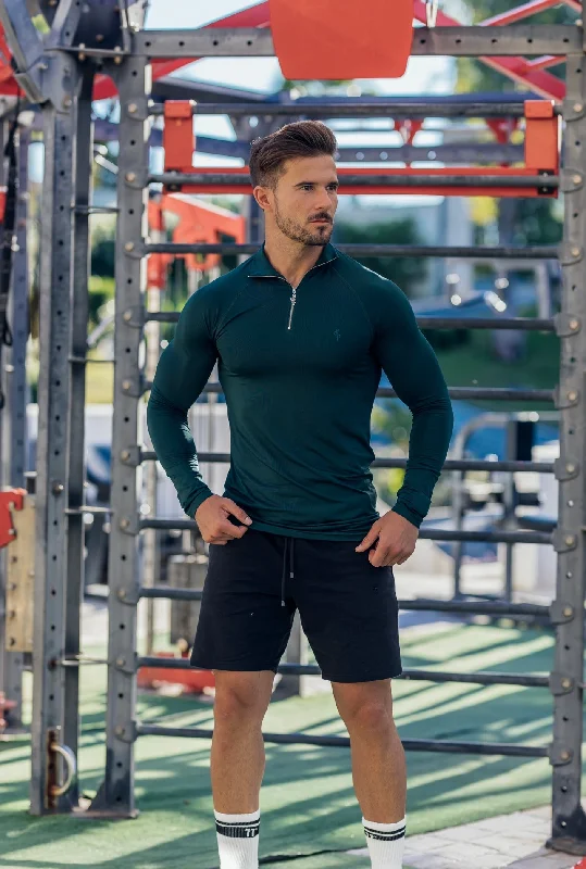 Men’s short-sleeve urn tops-Father Sons Long Sleeve Forest Green Half Zip Gym Top - FSH734