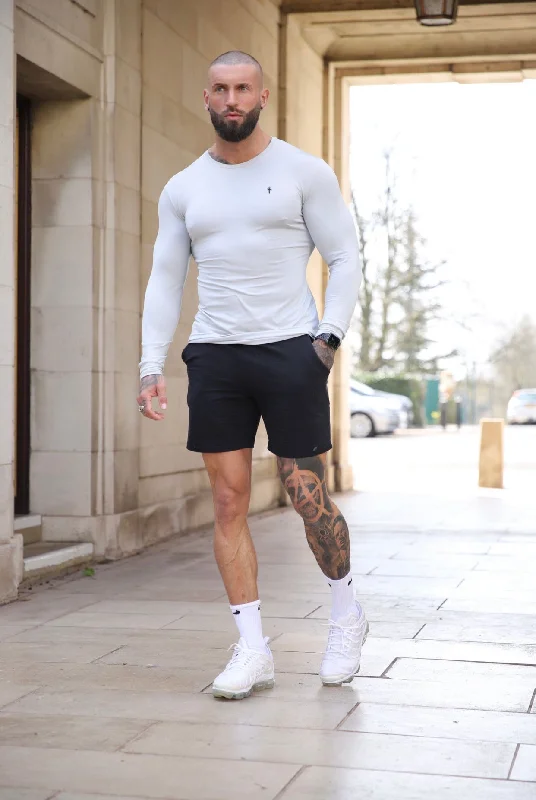 Men’s short-sleeve xeric tops-Father Sons Long Sleeve Stone Grey Gym Crew Top - FSH707