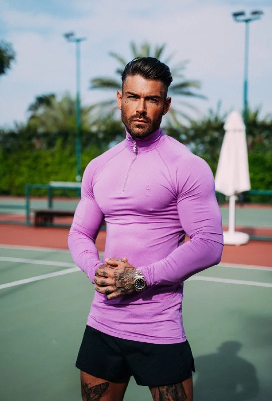 Men’s short-sleeve isthmus tops-Father Sons Long Sleeve Violet Half Zip Gym Top - FSH753