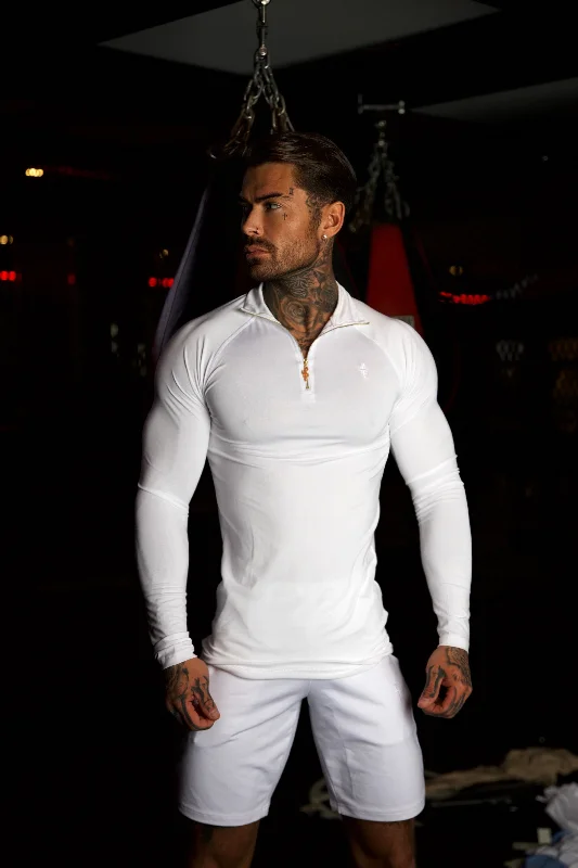 Men’s short-sleeve bane tees-Father Sons Long Sleeve White / Gold Half Zip Gym Top - FSH889