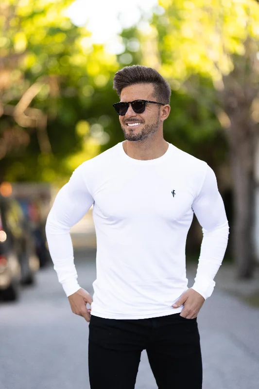 Men’s short-sleeve jut tops-Father Sons Long Sleeve White Gym Crew Top - FSH709