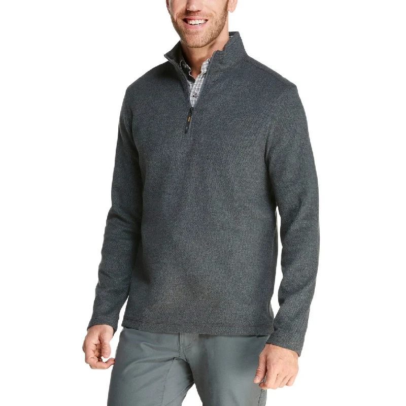 Men's sleet sweater-G.H. Bass & Co. Men's Herringbone Jacquard Fleece Quarter-Zip Sweater Black Size X-Large