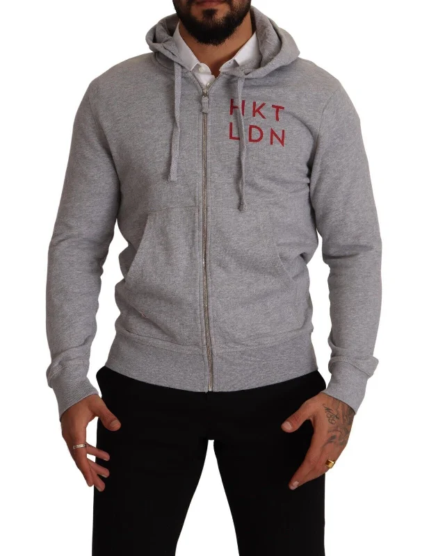 Men's parchment white sweater-Hackett  Full Zip Hooded Cotton Sweatshirt Men's Sweater