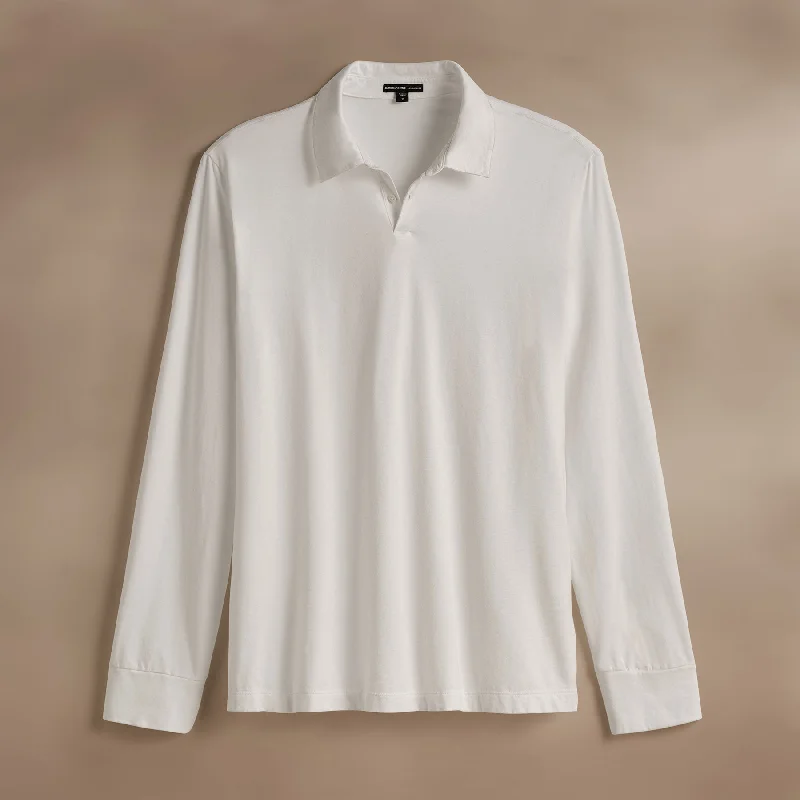 Men’s short-sleeve yew polos-Heavy Luxe Jersey Long Sleeve Polo - White