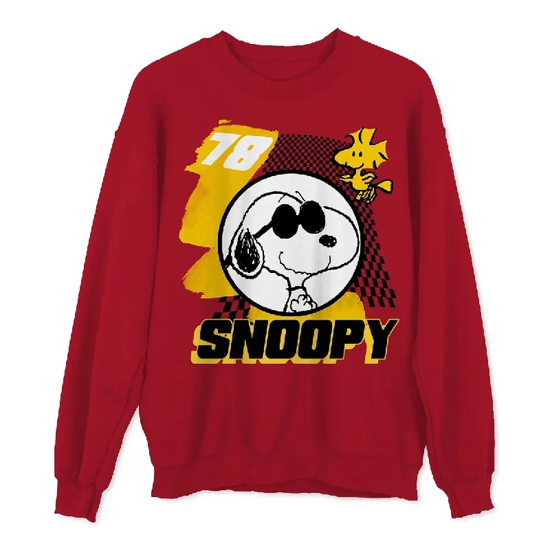 Men's medina sweater-Hybrid Men's Snoopy Yellow Check Graphic Sweatshirt Red Size Small