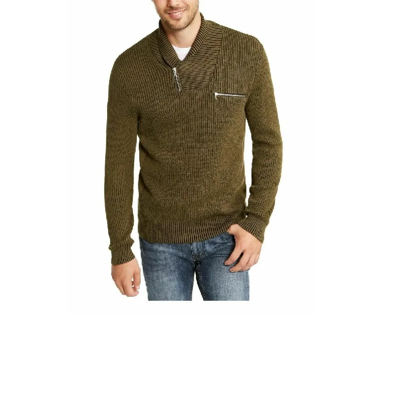 Men's dune beige sweater-INC International Concepts Men's Echo Shawl Collar Zip Sweater Green Size Medium