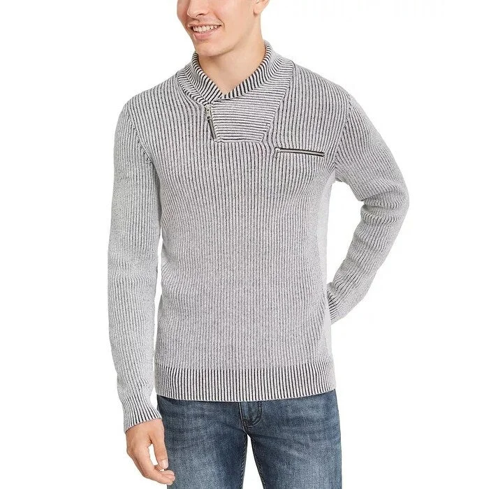 Men's cheviot sweater-INC International Concepts Men's Echo Shawl Collar Zip Sweater Grey Size XXX-Large