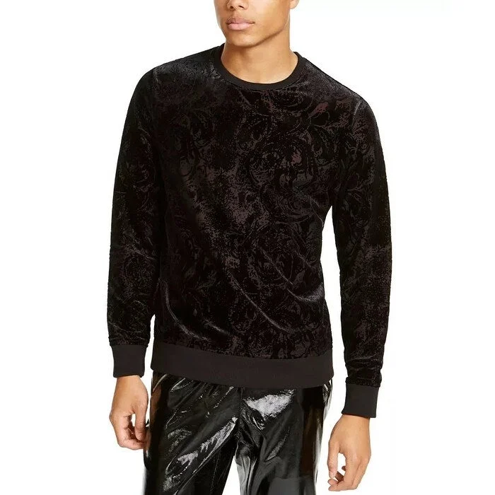 Men's carbon-neutral sweater-INC International Concepts Men's Flocked Pullover Sweater Black Size X-Large