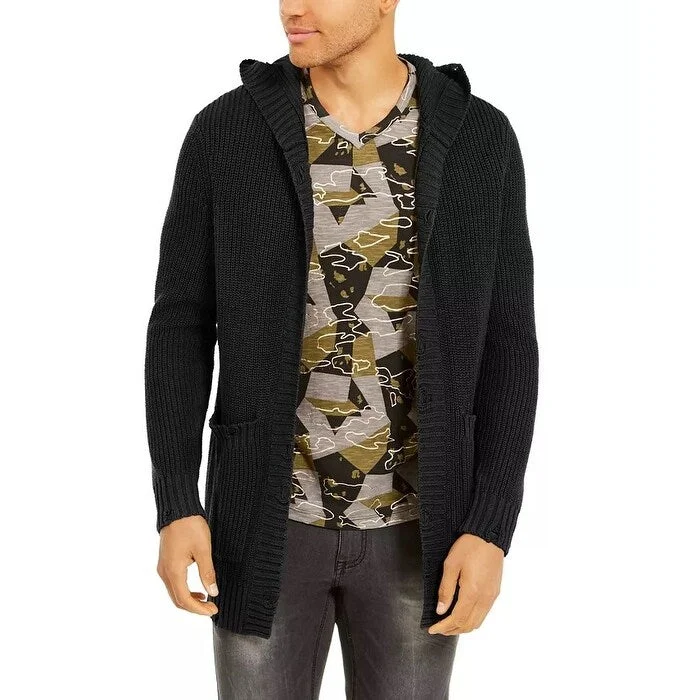 Men's elderberry sweater-INC International Concepts Men's Hooded Cardigan Black Size XXX-Large