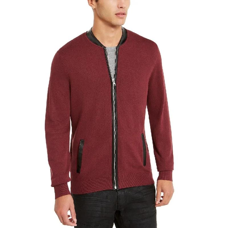 Men's basketweave sweater-INC International Concepts Men's Zip-Front Cardigan Wine Size Medium